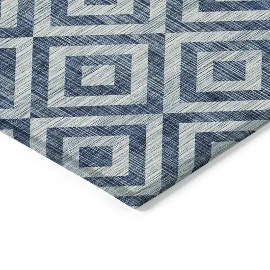 Navy Blue And Ivory Geometric Washable Indoor Outdoor Area Rug Photo 3