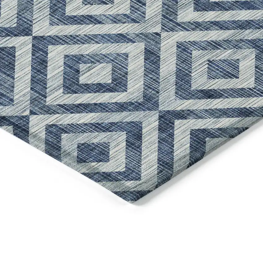 Navy Blue And Ivory Geometric Washable Indoor Outdoor Area Rug Photo 3