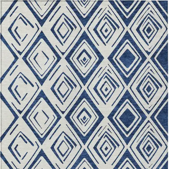 Navy Blue And Ivory Geometric Washable Indoor Outdoor Area Rug Photo 5