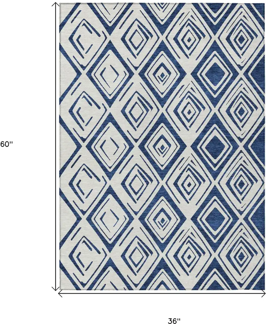 Navy Blue And Ivory Geometric Washable Indoor Outdoor Area Rug Photo 3