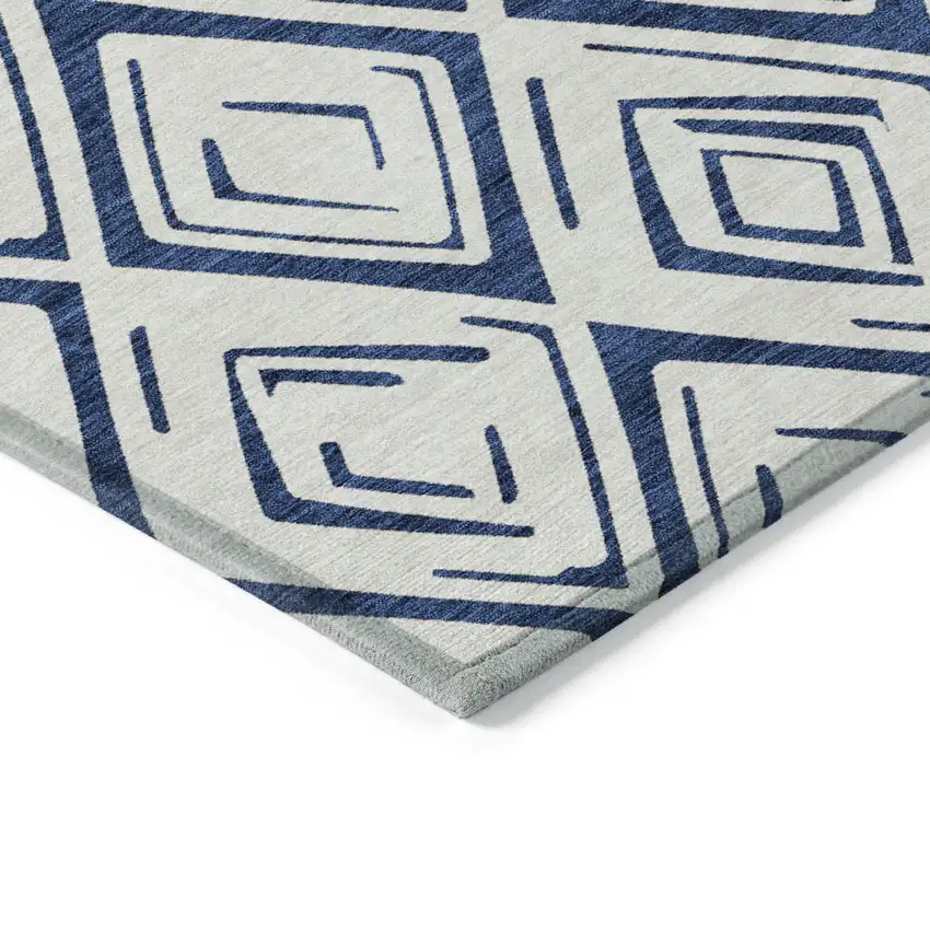 Navy Blue And Ivory Geometric Washable Indoor Outdoor Area Rug Photo 4