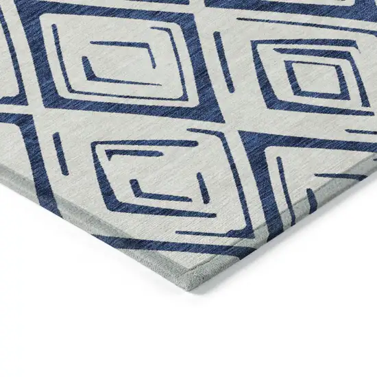 Navy Blue And Ivory Geometric Washable Indoor Outdoor Area Rug Photo 3