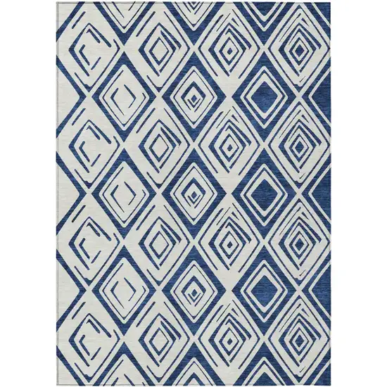 Navy Blue And Ivory Geometric Washable Indoor Outdoor Area Rug Photo 2