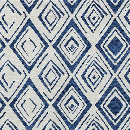 Navy Blue And Ivory Geometric Washable Indoor Outdoor Area Rug Photo 4