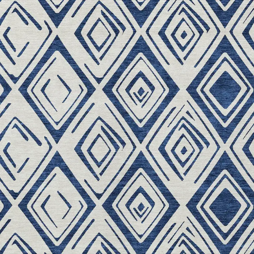 Navy Blue And Ivory Geometric Washable Indoor Outdoor Area Rug Photo 4