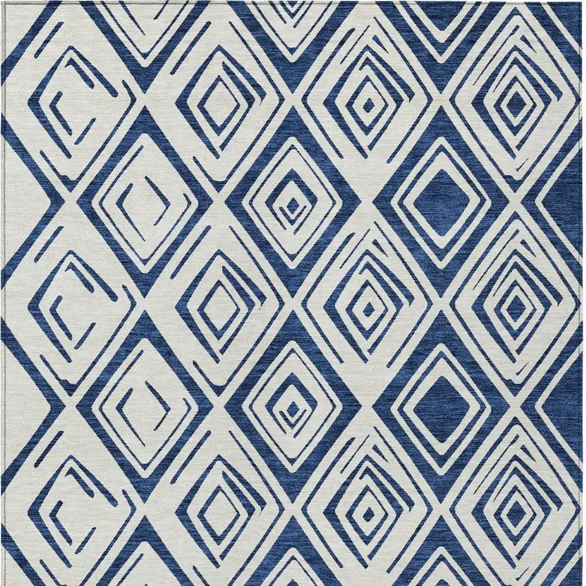 Navy Blue And Ivory Geometric Washable Indoor Outdoor Area Rug Photo 4