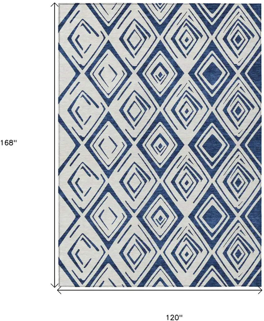 Navy Blue And Ivory Geometric Washable Indoor Outdoor Area Rug Photo 3