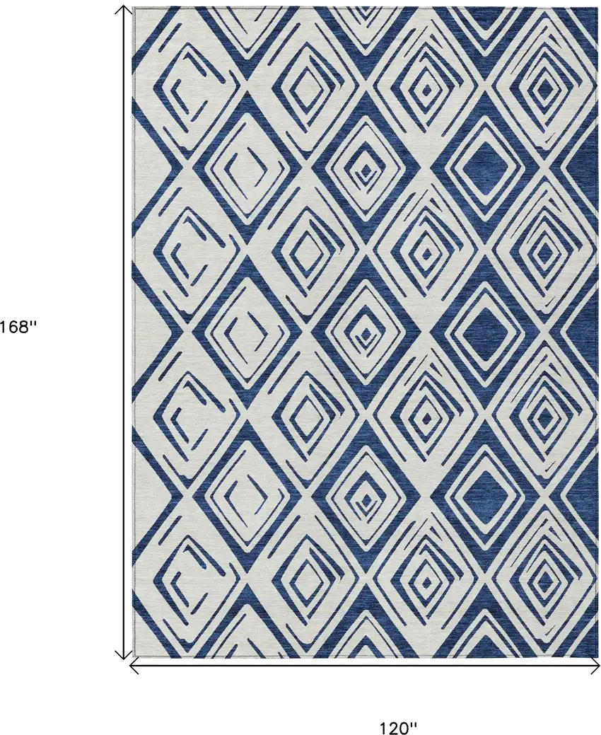 Navy Blue And Ivory Geometric Washable Indoor Outdoor Area Rug Photo 3