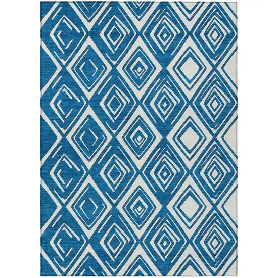 Navy Blue And Ivory Geometric Washable Indoor Outdoor Area Rug Photo 2
