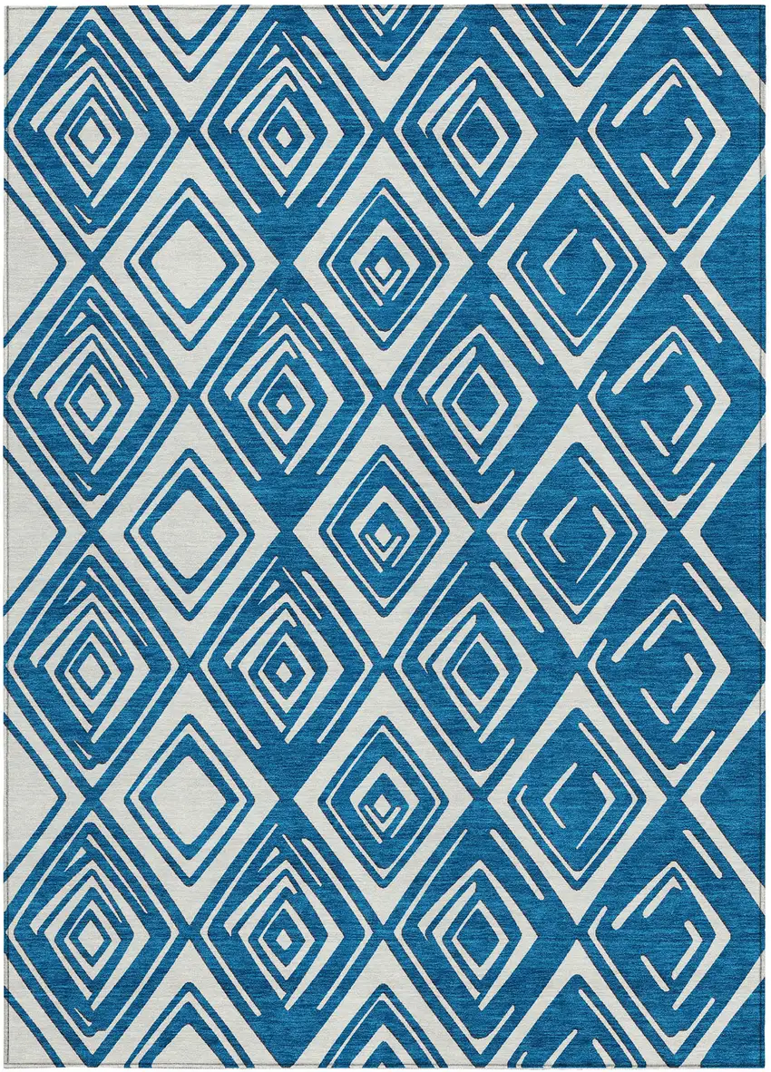 Navy Blue And Ivory Geometric Washable Indoor Outdoor Area Rug Photo 8