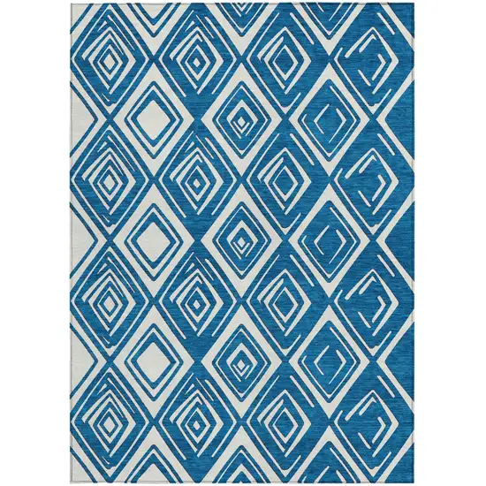 Navy Blue And Ivory Geometric Washable Indoor Outdoor Area Rug Photo 8