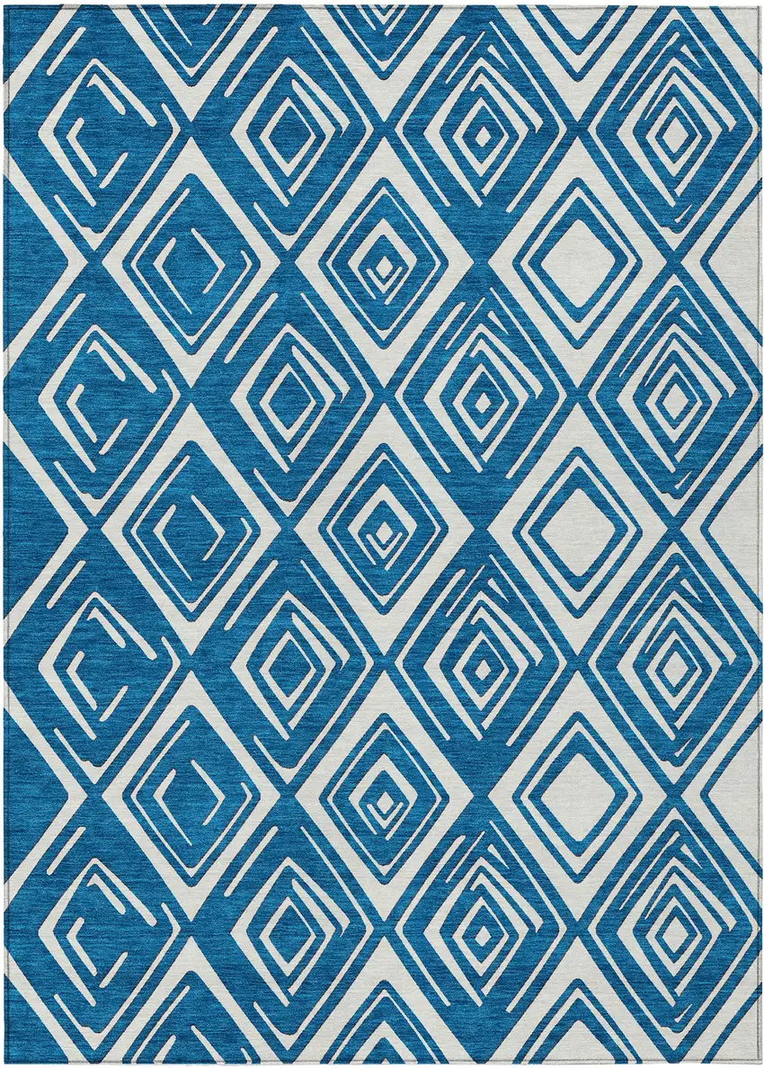 Navy Blue And Ivory Geometric Washable Indoor Outdoor Area Rug Photo 2