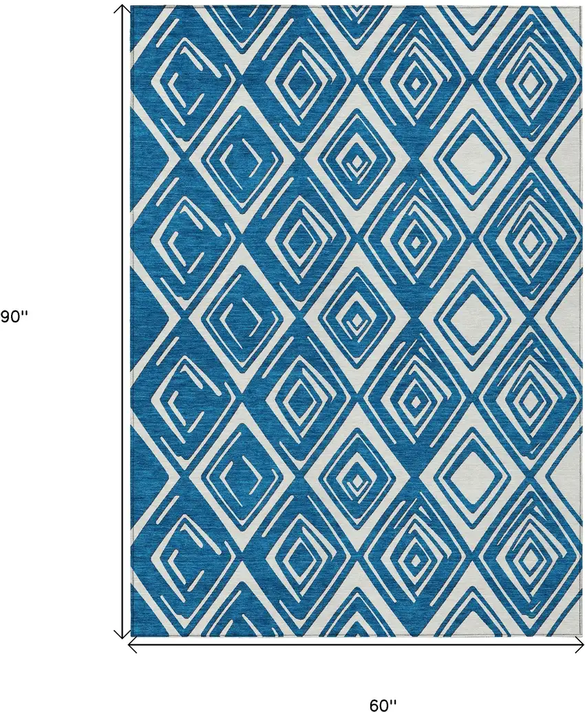 Navy Blue And Ivory Geometric Washable Indoor Outdoor Area Rug Photo 3