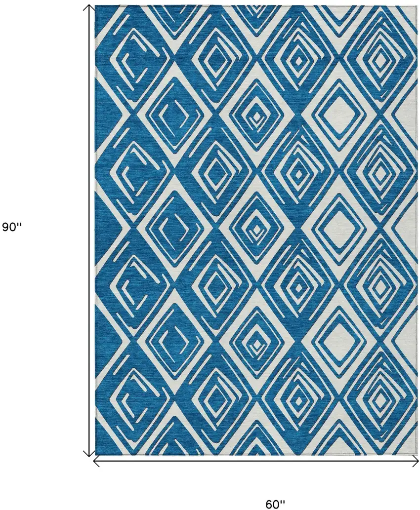 Navy Blue And Ivory Geometric Washable Indoor Outdoor Area Rug Photo 3