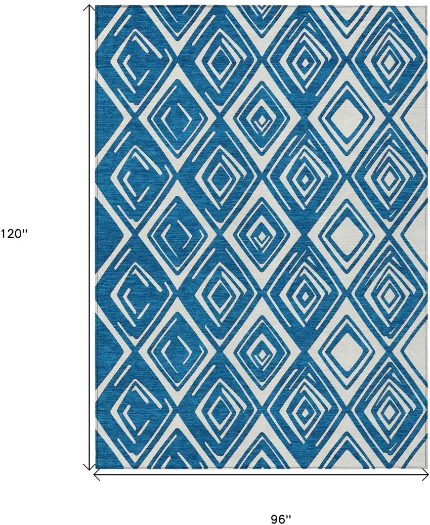 Navy Blue And Ivory Geometric Washable Indoor Outdoor Area Rug Photo 3