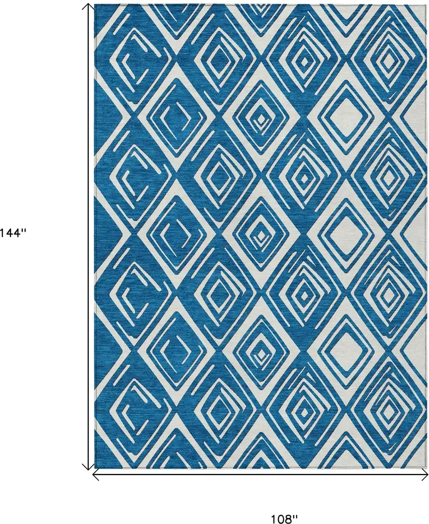 Navy Blue And Ivory Geometric Washable Indoor Outdoor Area Rug Photo 3
