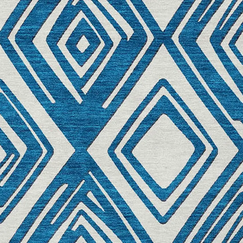 Navy Blue And Ivory Geometric Washable Indoor Outdoor Area Rug Photo 6