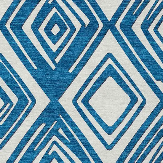 Navy Blue And Ivory Geometric Washable Indoor Outdoor Area Rug Photo 6