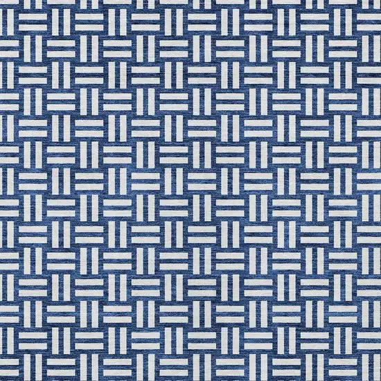 Navy Blue And Ivory Geometric Washable Indoor Outdoor Area Rug Photo 6