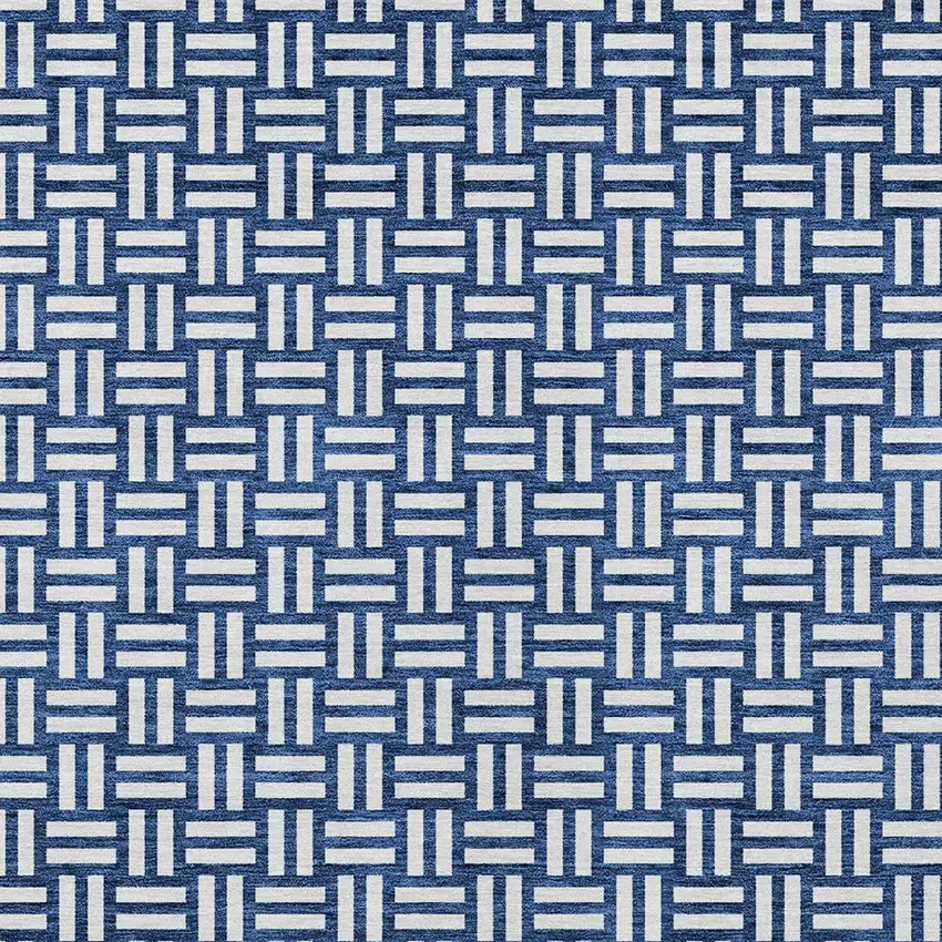 Navy Blue And Ivory Geometric Washable Indoor Outdoor Area Rug Photo 6