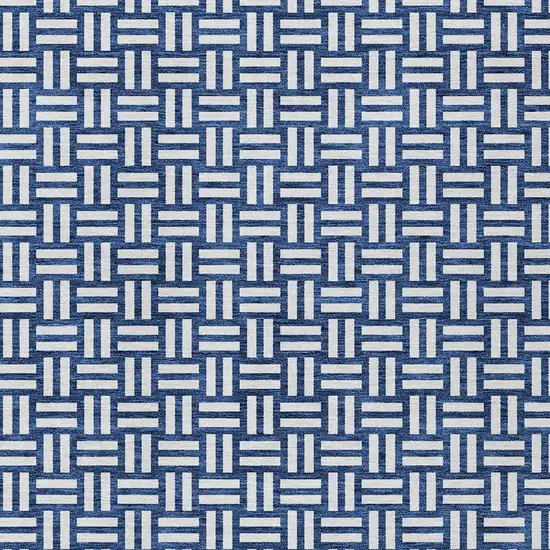 Navy Blue And Ivory Geometric Washable Indoor Outdoor Area Rug Photo 6