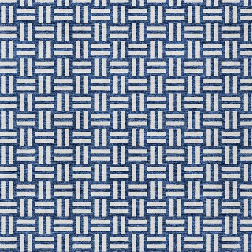 Navy Blue And Ivory Geometric Washable Indoor Outdoor Area Rug Photo 6