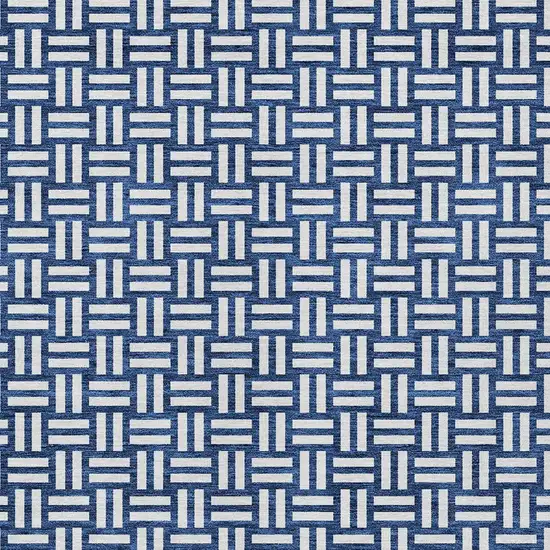 Navy Blue And Ivory Geometric Washable Indoor Outdoor Area Rug Photo 6