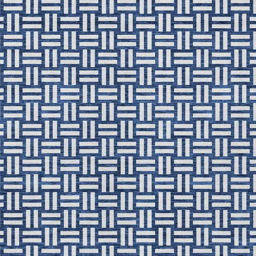 Navy Blue And Ivory Geometric Washable Indoor Outdoor Area Rug Photo 6