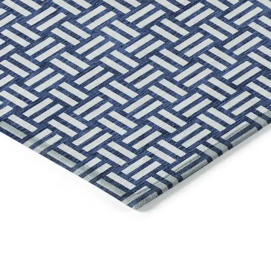 Navy Blue And Ivory Geometric Washable Indoor Outdoor Area Rug Photo 5