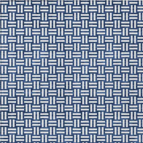 Navy Blue And Ivory Geometric Washable Indoor Outdoor Area Rug Photo 7