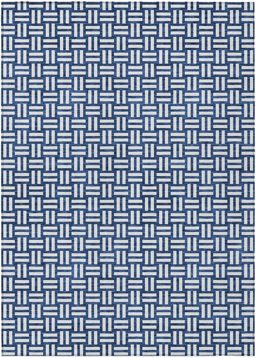 Navy Blue And Ivory Geometric Washable Indoor Outdoor Area Rug Photo 2