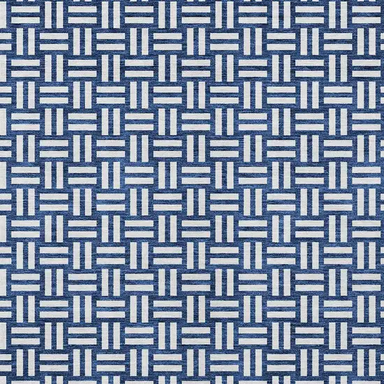 Navy Blue And Ivory Geometric Washable Indoor Outdoor Area Rug Photo 6