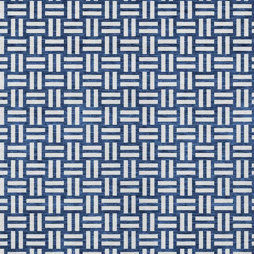 Navy Blue And Ivory Geometric Washable Indoor Outdoor Area Rug Photo 6
