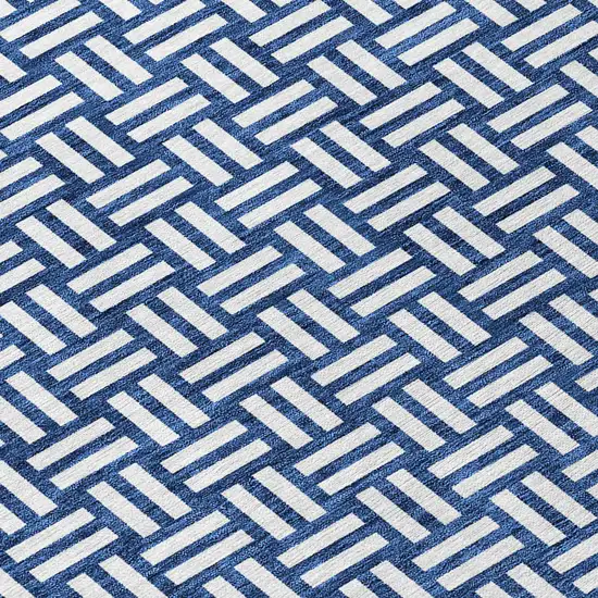 Navy Blue And Ivory Geometric Washable Indoor Outdoor Area Rug Photo 8