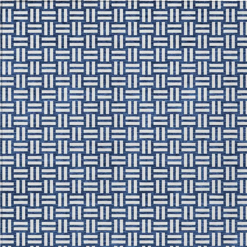 Navy Blue And Ivory Geometric Washable Indoor Outdoor Area Rug Photo 7