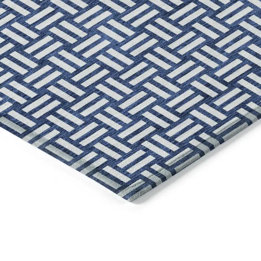Navy Blue And Ivory Geometric Washable Indoor Outdoor Area Rug Photo 5