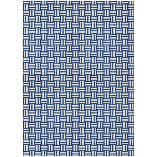 Navy Blue And Ivory Geometric Washable Indoor Outdoor Area Rug Photo 2