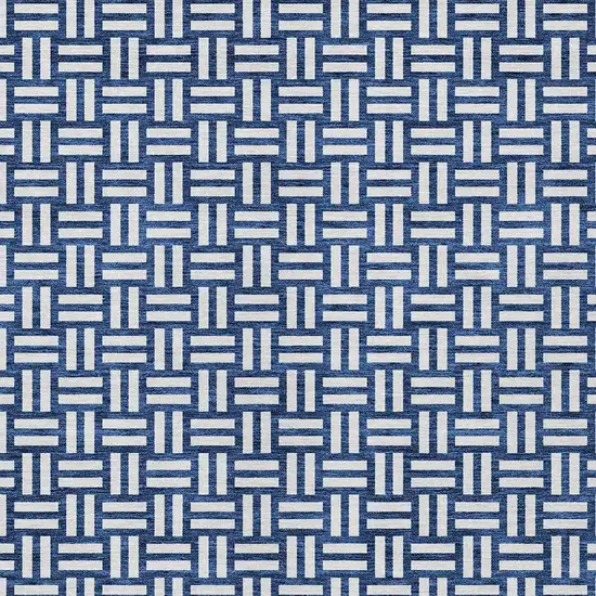 Navy Blue And Ivory Geometric Washable Indoor Outdoor Area Rug Photo 6