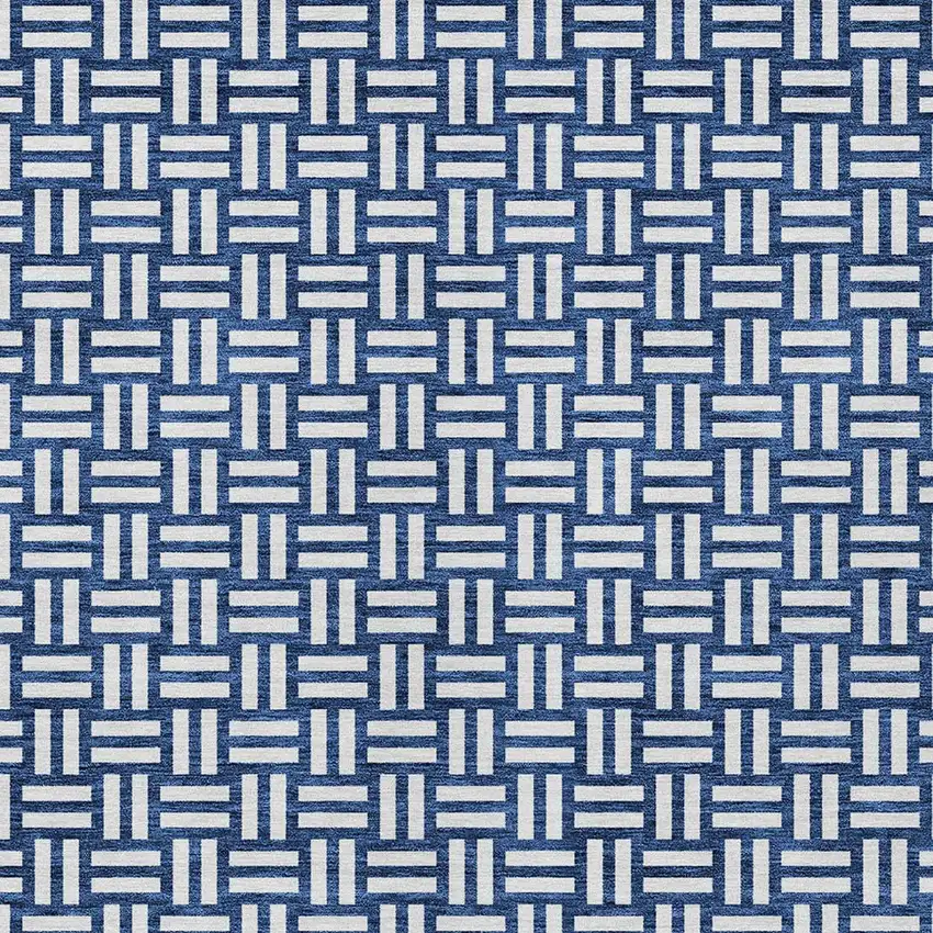 Navy Blue And Ivory Geometric Washable Indoor Outdoor Area Rug Photo 6