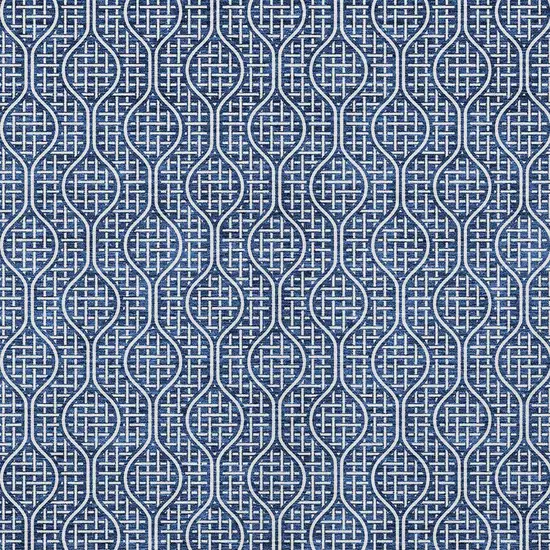 Navy Blue And Ivory Geometric Washable Indoor Outdoor Area Rug Photo 6