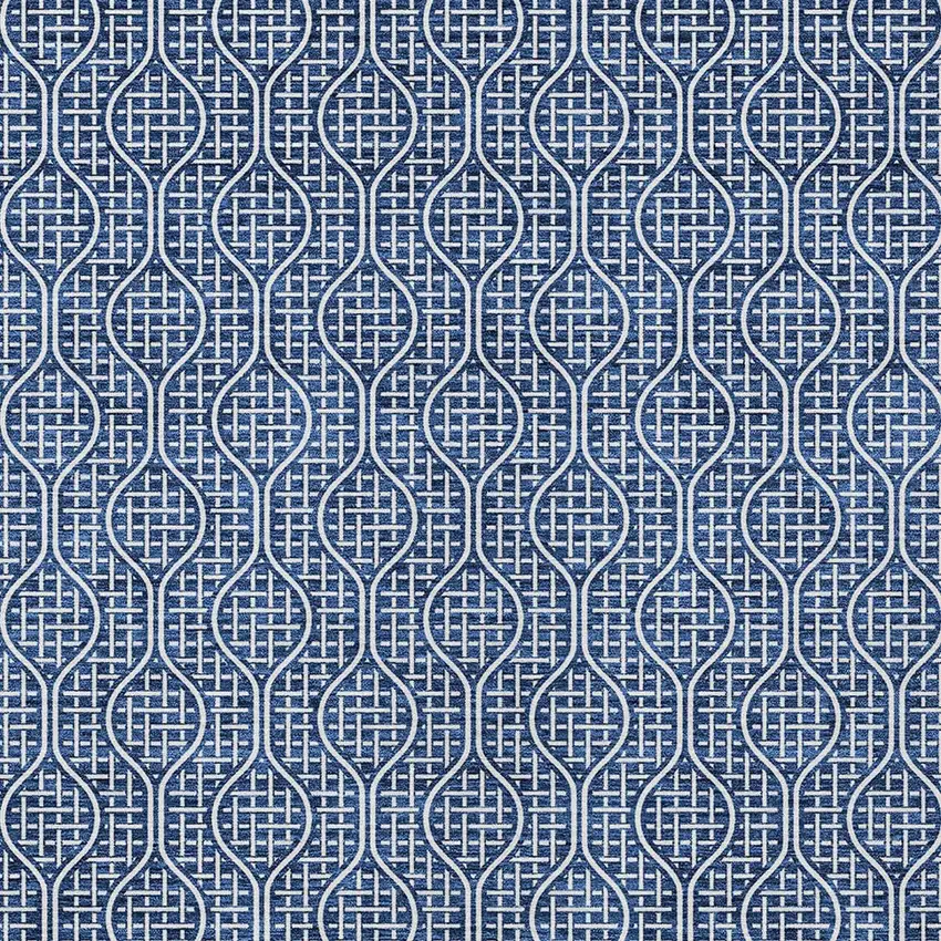 Navy Blue And Ivory Geometric Washable Indoor Outdoor Area Rug Photo 6