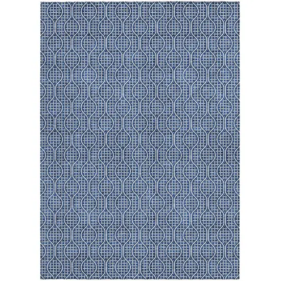 Navy Blue And Ivory Geometric Washable Indoor Outdoor Area Rug Photo 8