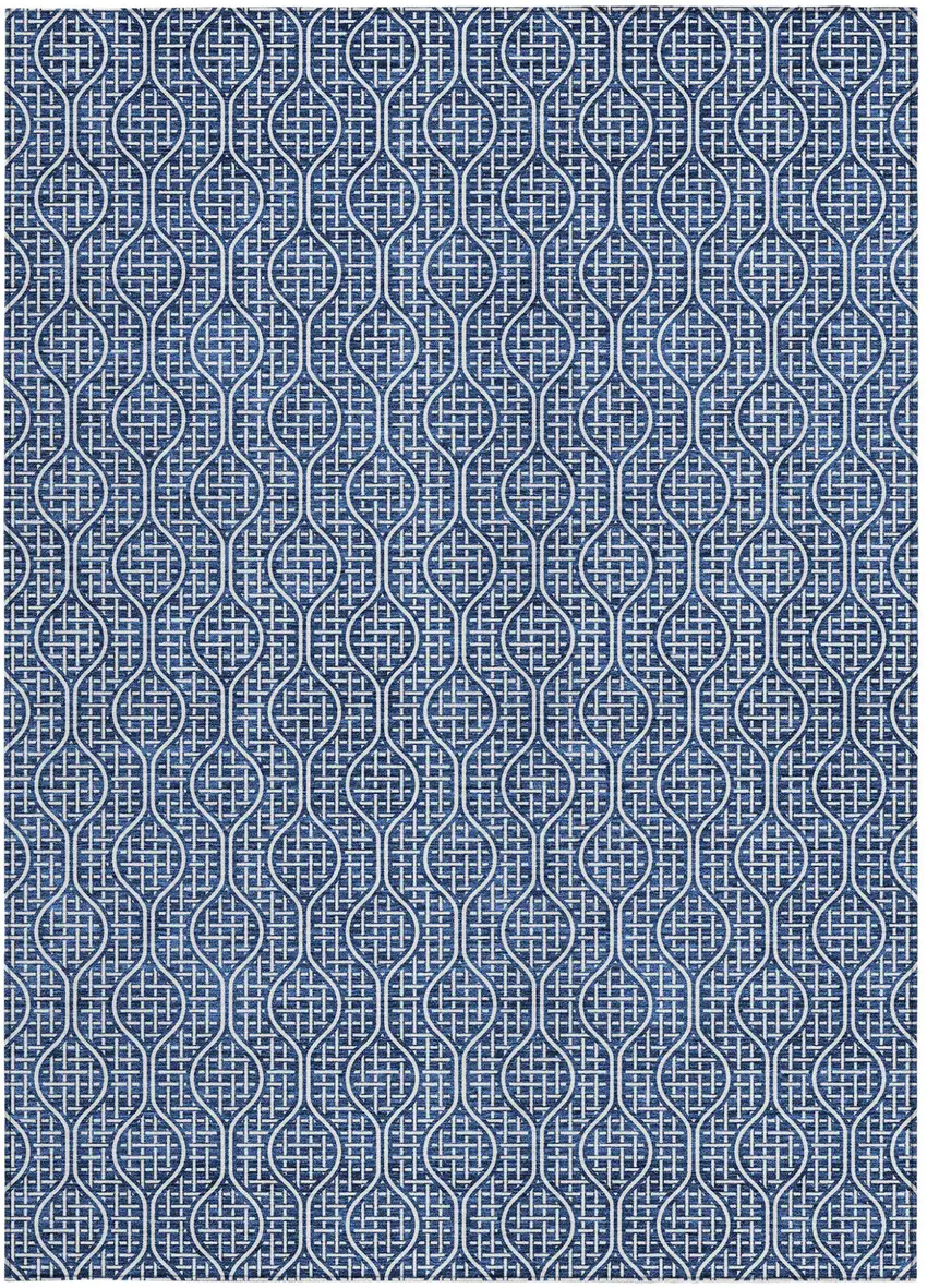 Navy Blue And Ivory Geometric Washable Indoor Outdoor Area Rug Photo 8