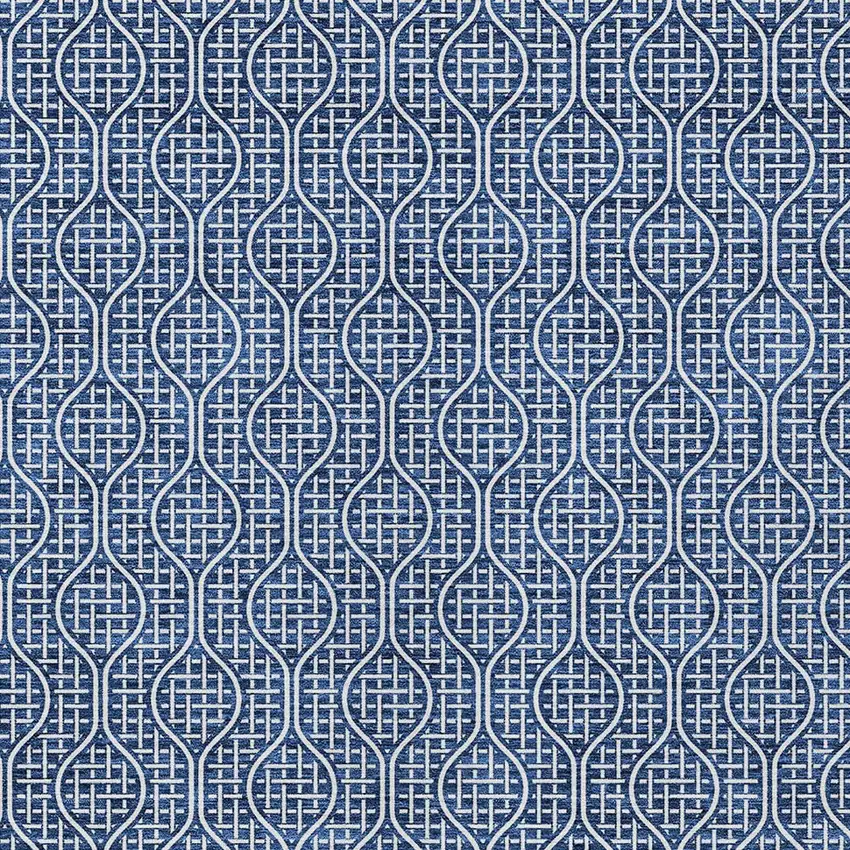 Navy Blue And Ivory Geometric Washable Indoor Outdoor Area Rug Photo 6