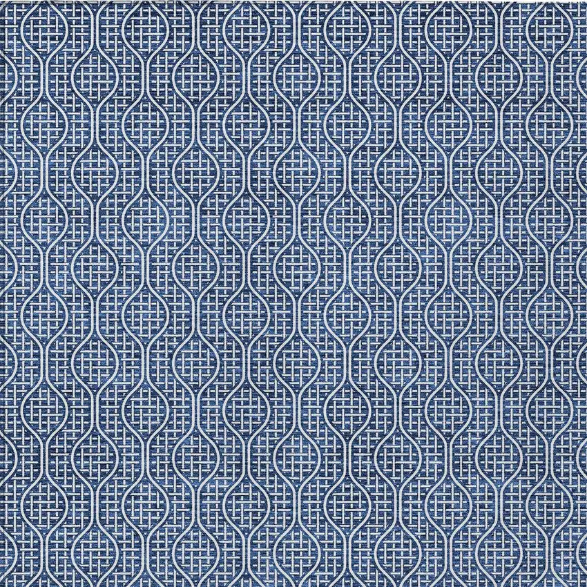 Navy Blue And Ivory Geometric Washable Indoor Outdoor Area Rug Photo 7