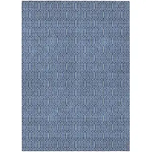 Photo of Navy Blue And Ivory Geometric Washable Indoor Outdoor Area Rug