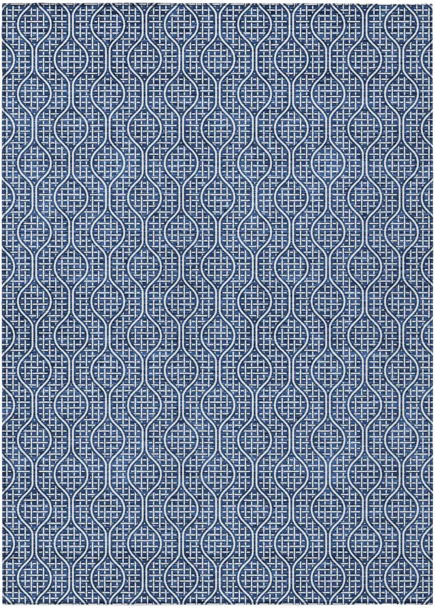 Navy Blue And Ivory Geometric Washable Indoor Outdoor Area Rug Photo 2
