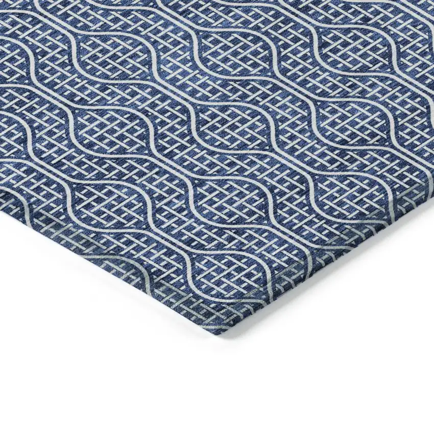 Navy Blue And Ivory Geometric Washable Indoor Outdoor Area Rug Photo 4