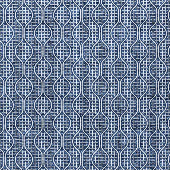 Navy Blue And Ivory Geometric Washable Indoor Outdoor Area Rug Photo 6