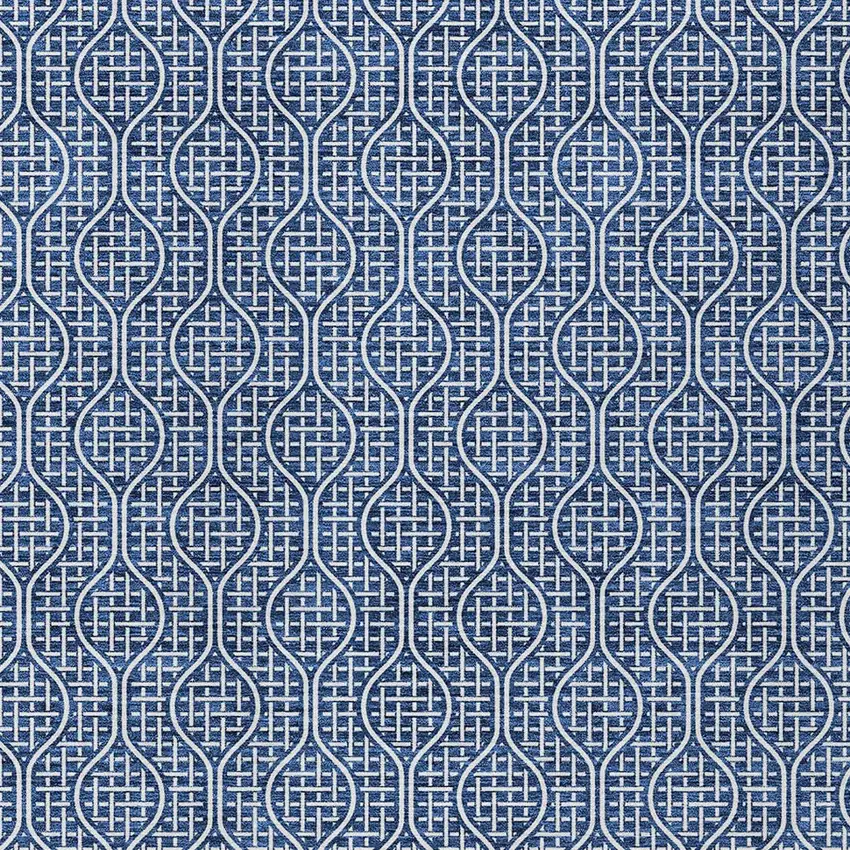 Navy Blue And Ivory Geometric Washable Indoor Outdoor Area Rug Photo 6